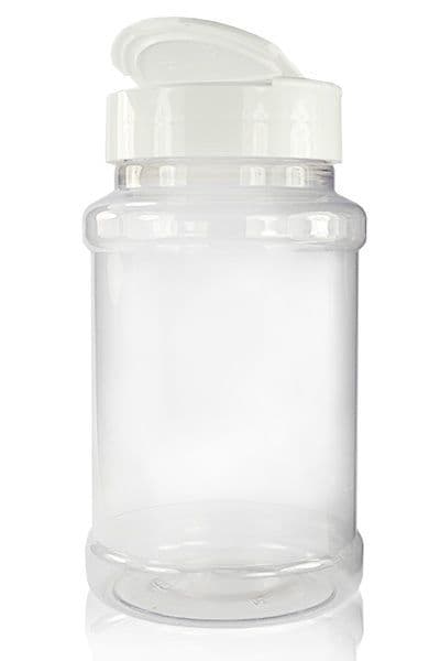 500ml Clear Cylindrical PET Plastic Storage Jar With White Shaker Screw Cap