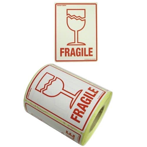 Large Self Adhesive Fragile Labels with Picture - 1 Roll (500 labels)