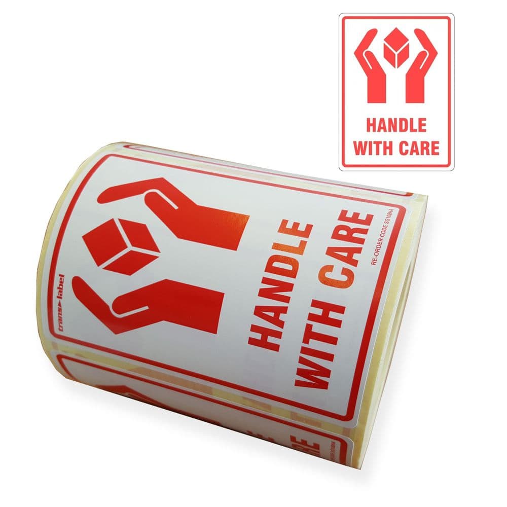 Large Self Adhesive Handle With Care - 1 Roll (500 labels)