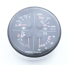 Volvo Penta 12v Quad Gauge Trim, Temp, Fuel,Volt 3847879