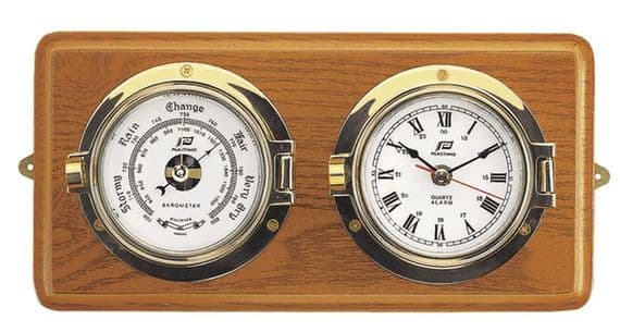 Plastimo Solid Brass 3 inch Barometer and Clock Set mounted