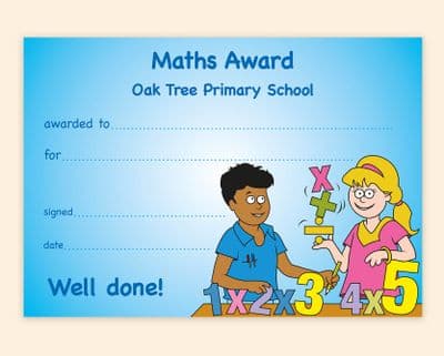 Maths Award B (x 50) – Primary School Award Certificate