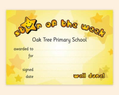 Star of the Week (x 50) – Primary School Award Certificate