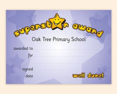 Superstar Award (x 50) – Primary School Award Certificate