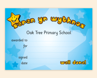 Welsh  Star of the Week (x 50) – Primary School Award Certificate