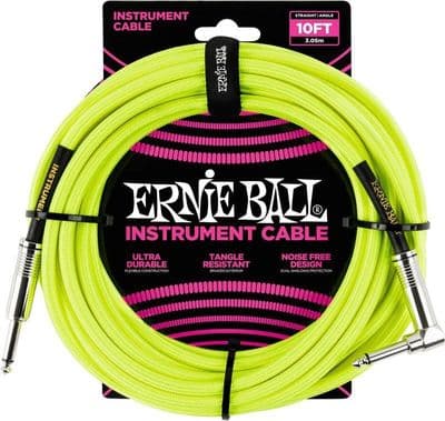 Ernie Ball 10ft Braided Instrument Cable Neon Yellow