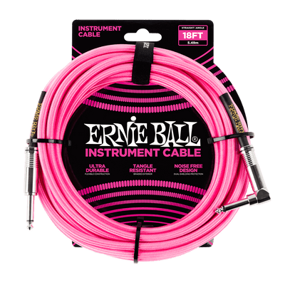 Ernie Ball 18ft Straight to Angle Cable Neon Pink