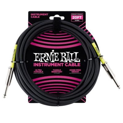 Ernie Ball  20' Instrument Cable, Straight to Straight, Black