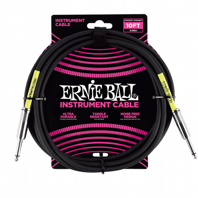 Ernie Ball P06048  10' Straight to Straight Instrument Cable, Black, 10ft