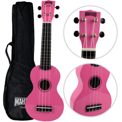 Mahalo Pink Soprano Ukulele: Starter Ukelele + Uke Bag