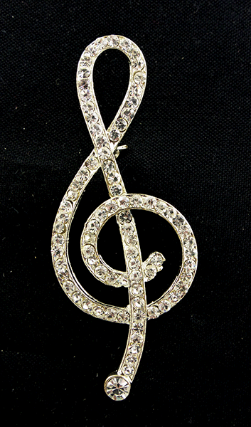 Rhinestone treble clef brooch