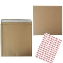 10 Large Brown 12" Record Vinyl Mailers 20 Stiffener Pads + Free Fragile Labels