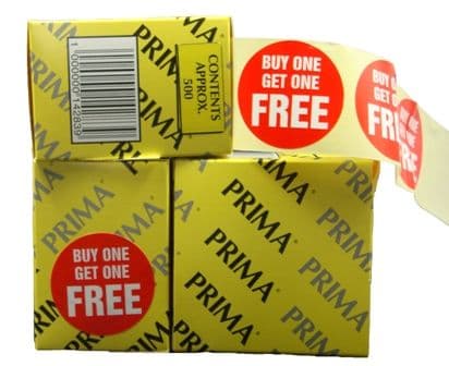 2000 Price Retail Labels Stickers BUY ONE GET ONE FREE BOGOF Red Self Adhesive