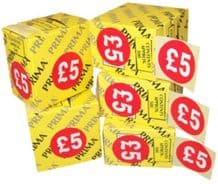 5000 x £5 Price Retail Shop Labels Stickers Red Circle Easy Peel Dispenser Box