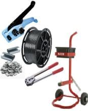Pallet Strapping Banding Kit Pack Set - 1 Coil / Tools / Metal Seals / Trolley Stand