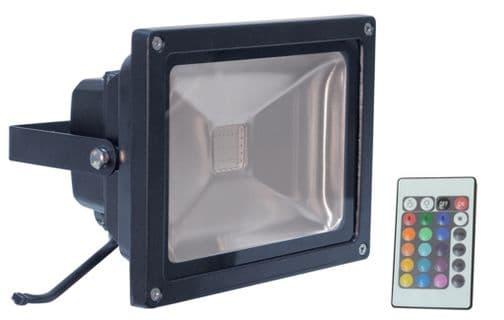 30W Colour Changing LED Flood Light with Wireless controller. Black or white finish.