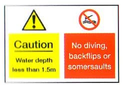 Caution Water Depth/No Diving Combo Sign