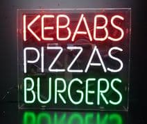 Kebabs Pizzas Burgers Neon Sign