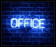 Office in Blue Neon Sign