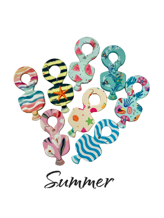 Keysie 4-Pack patented keyring opener,  and clip-on trolly-token. Bladeless Keysie opens parcels, food packaging and lifts ring pulls. The ultimate nail-saving companion !