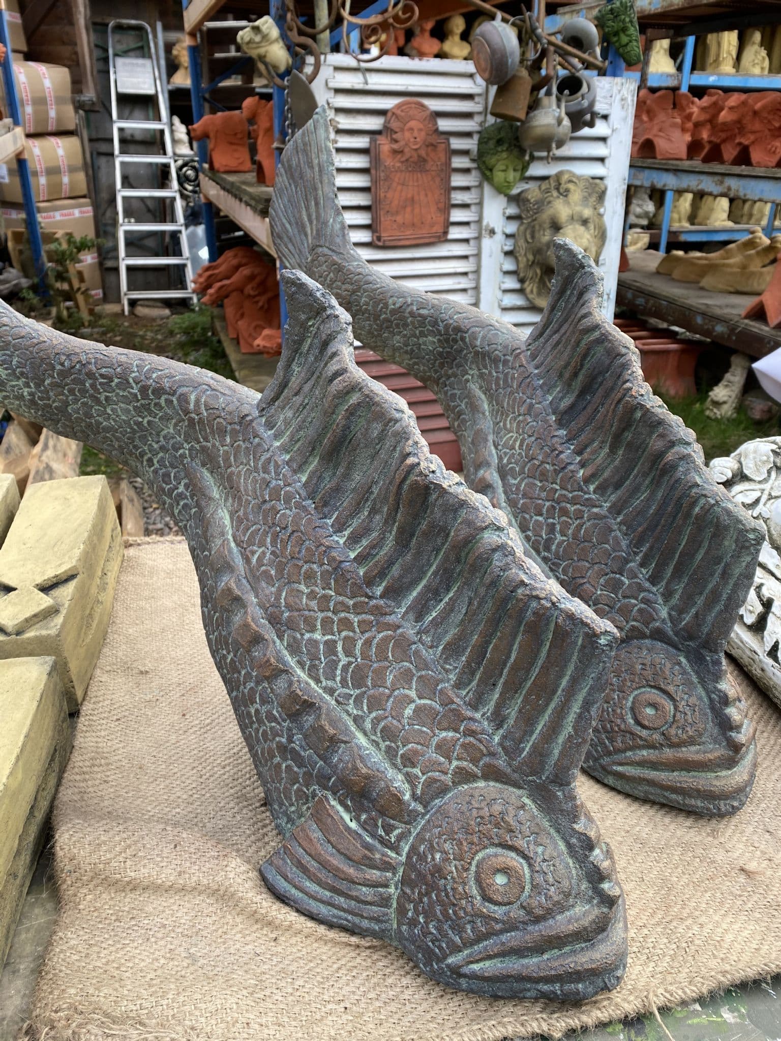 Large fish stone garden ornament