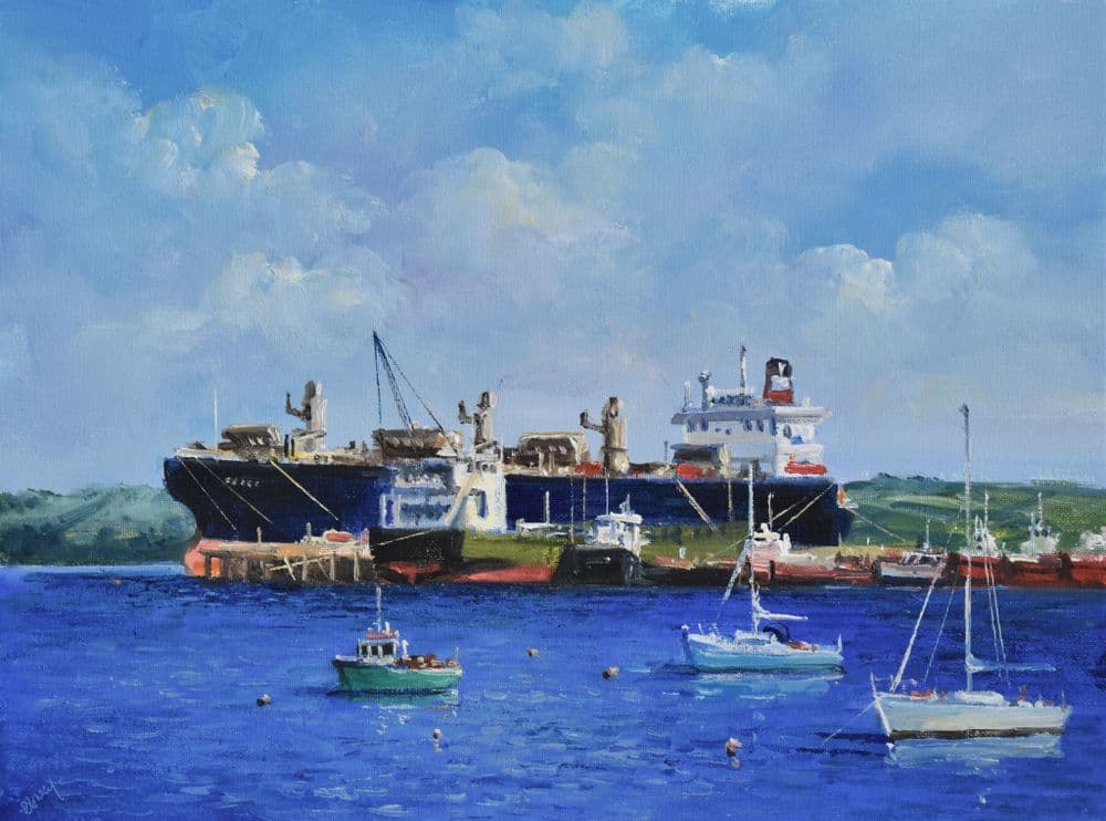Fine Richard Blowey Original Oil Painting Boats At Falmouth Cornwall