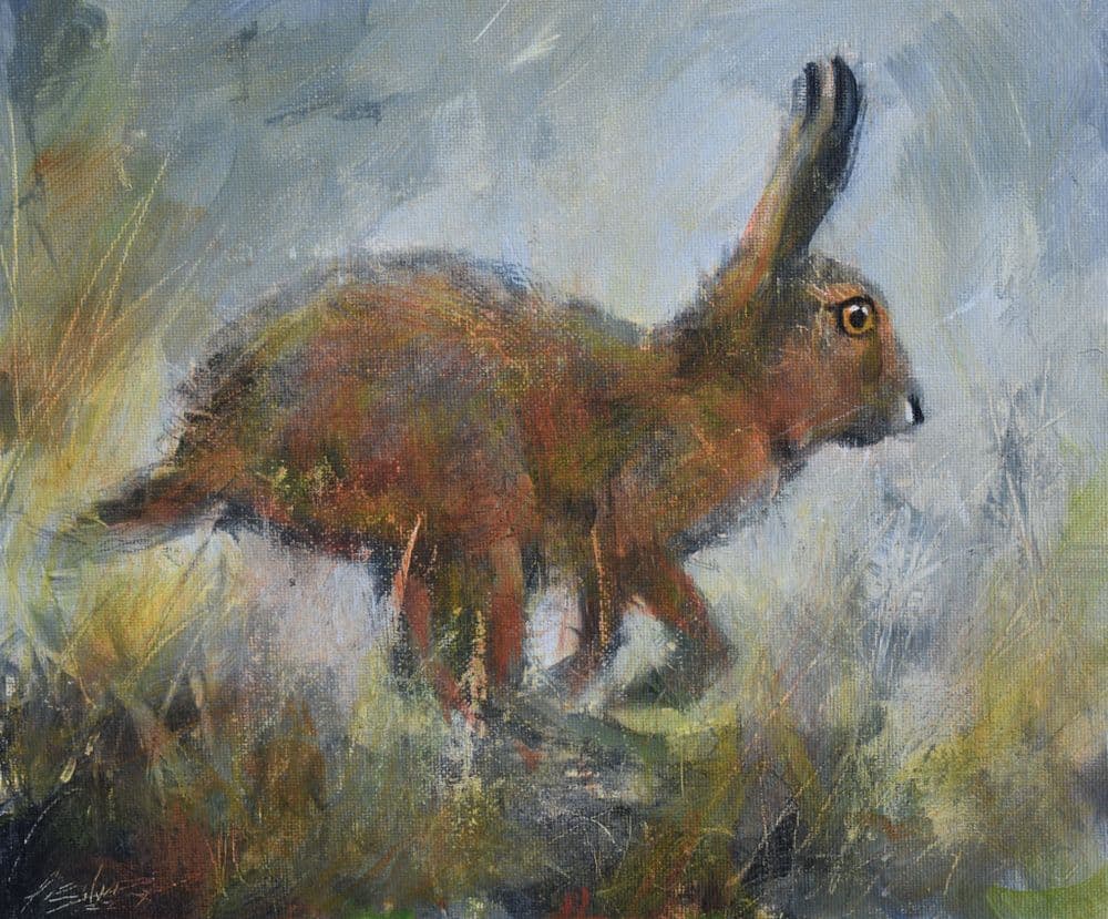 John Silver Original Acrylic Painting Of A Hare Running