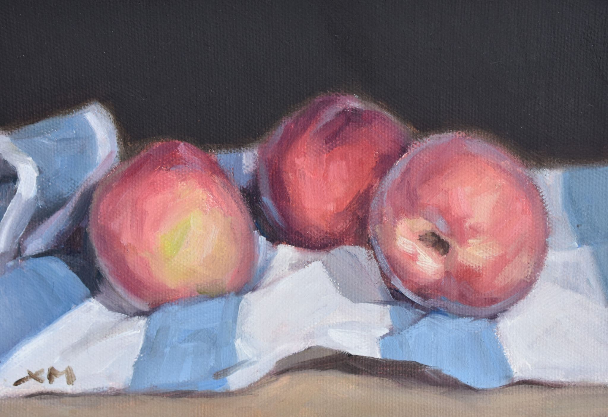 Original Oil Painting Still Life Of Three Peaches