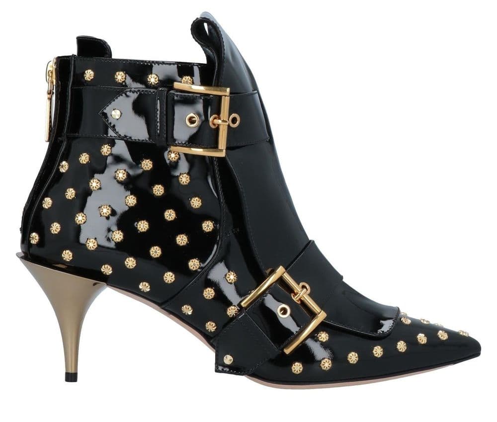 ALEXANDER McQUEEN Black Patent Leather Gold Stud Ankle Boots UK8 IT41 NEW + BOX