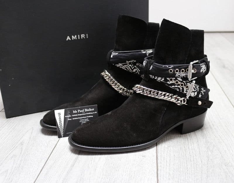 AMIRI Black Suede Chain Bandana Chelsea Jodhpur Boots UK7 EU41 US8
