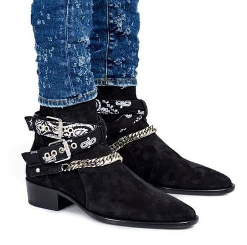AMIRI Black Suede Chain Bandana Chelsea Jodhpur Boots UK7 EU41 US8 NEW AUTHENTIC
