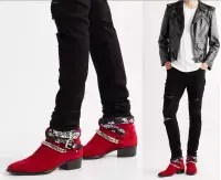 AMIRI Red Suede Chain Bandana Chelsea Jodhpur Boots UK7 EU41 US8 NEW AUTHENTIC