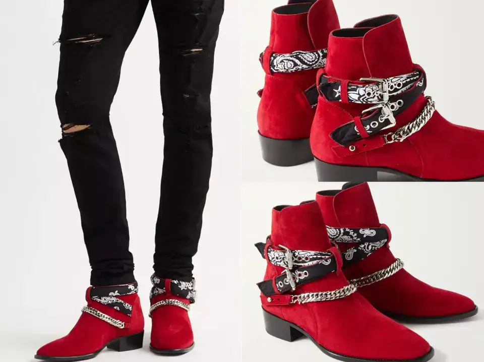 AMIRI Red Suede Chain Bandana Chelsea Jodhpur Boots UK7 EU41 US8 NEW AUTHENTIC