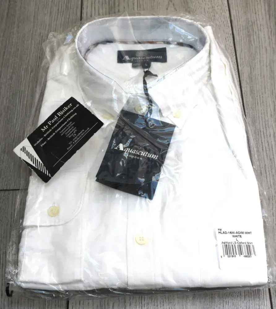 AQUASCUTUM Ashford White Long Sleeve Button Down Soft Woven Luxury Cotton Shirt LARGE