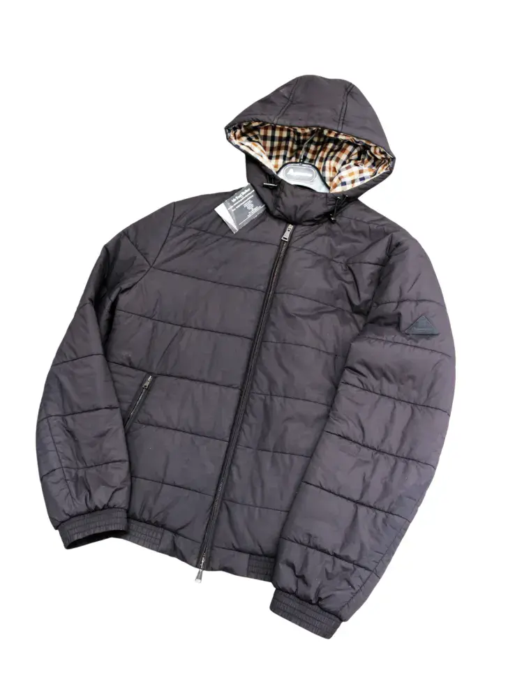AQUASCUTUM Black Quilted Padded Hooded Puffer Jacket Coat