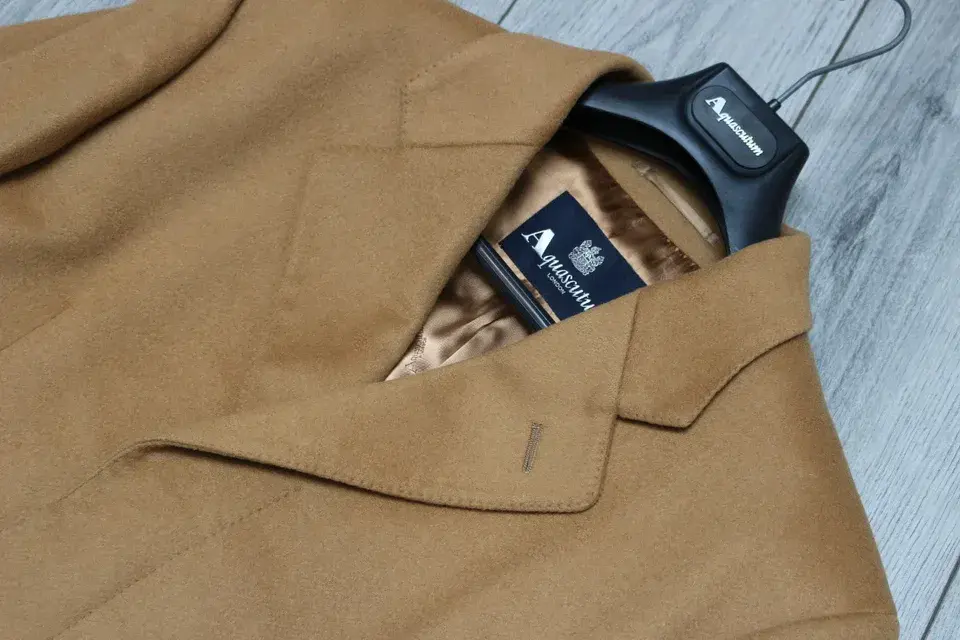 AQUASCUTUM Camel Dark Beige 100 Soft Flannel Wool Over Coat