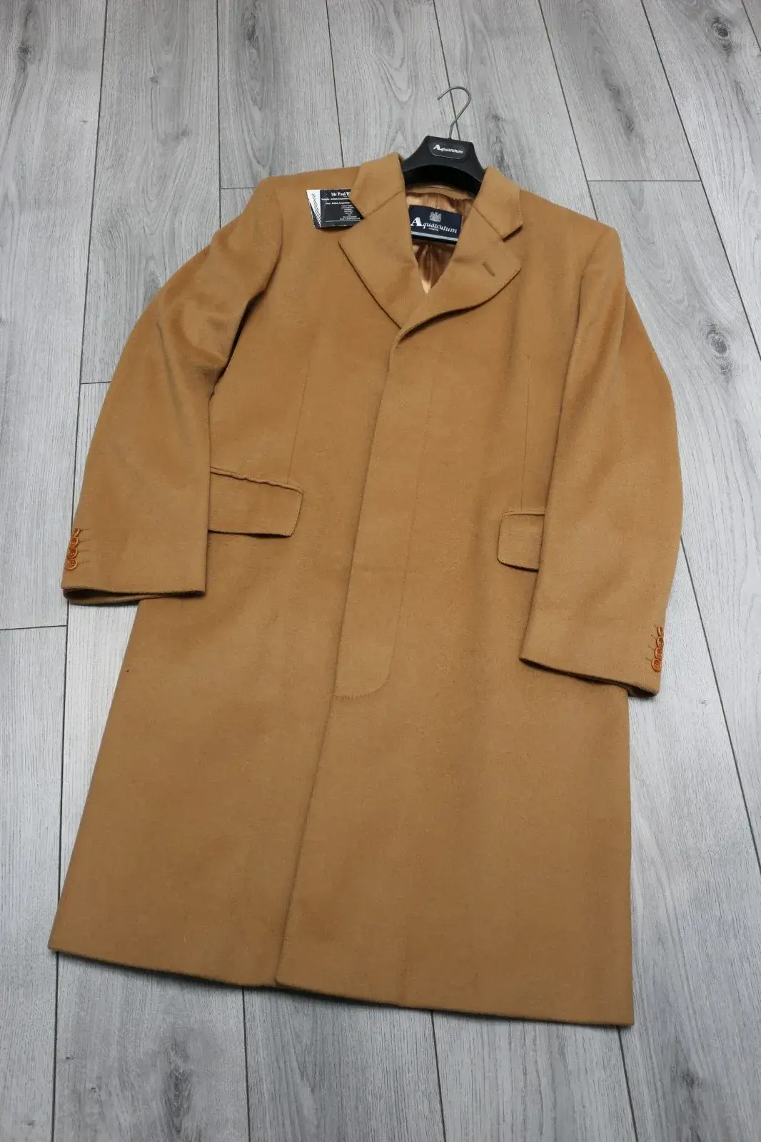AQUASCUTUM Camel Dark Beige 100 Soft Flannel Wool Over Coat
