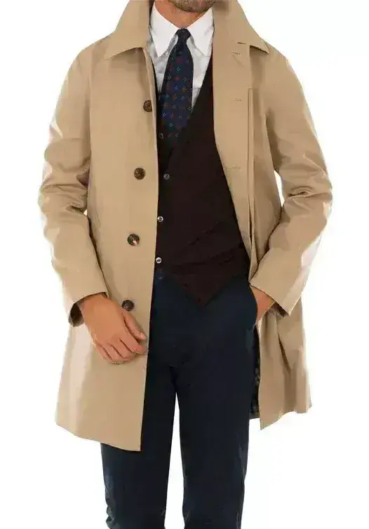 AQUASCUTUM Dark Beige Camel Broadgate Rain Coat Made In UK