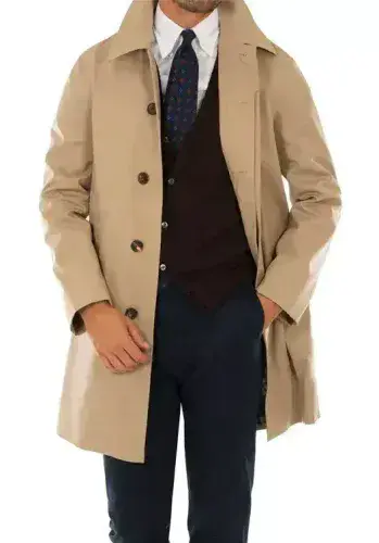 AQUASCUTUM Dark Beige Camel Broadgate Rain Coat Made In UK