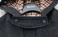 AQUASCUTUM Dark Grey Hooded New Montgomery Duffel Duffle Coat Jacket Made In UK