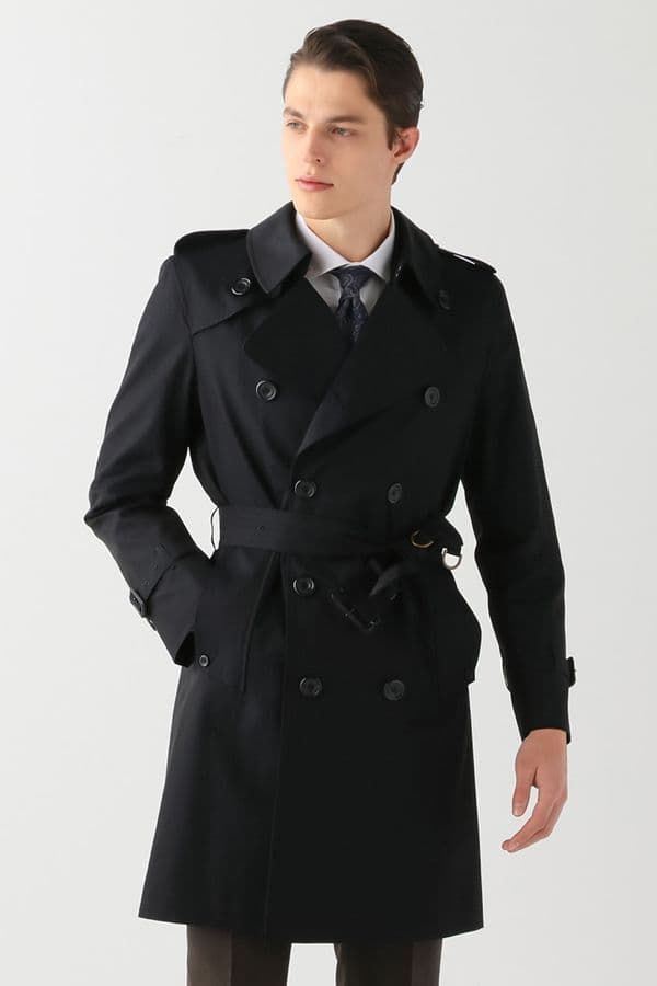 AQUASCUTUM Dark Navy 100% Cotton Isetan KINGSGATE Trench Rain Coat Made in UK