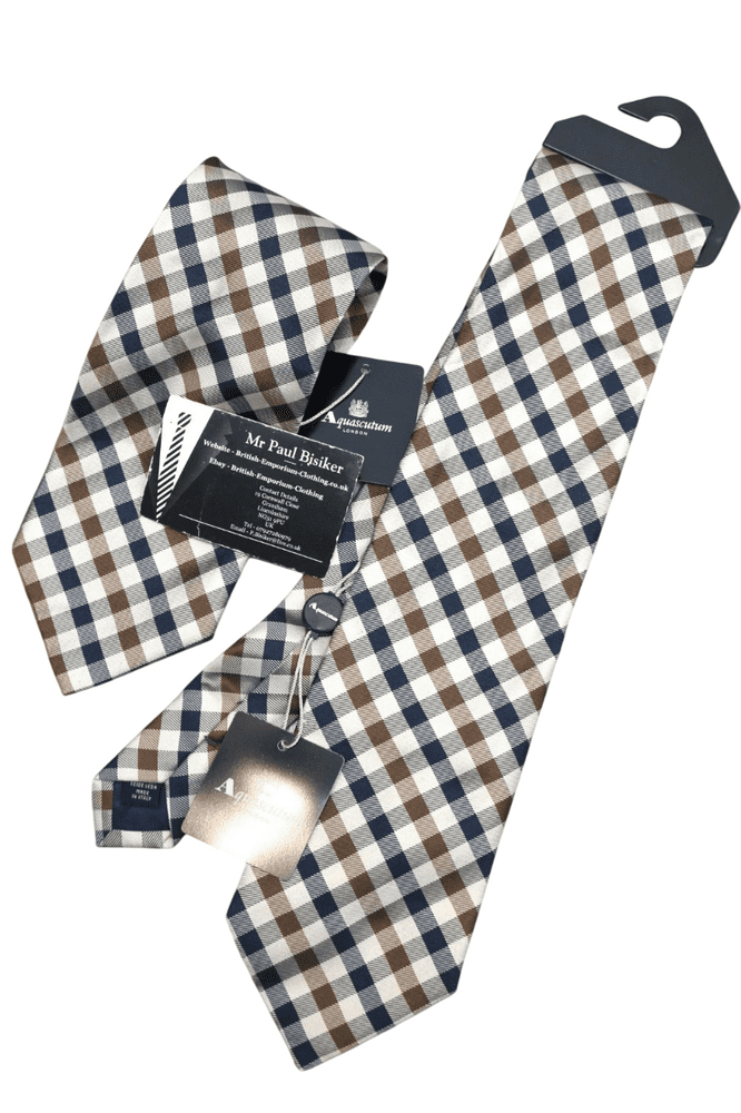 AQUASCUTUM House Check 100% Pure Silk Tie Made in Italy Brand New With Tags