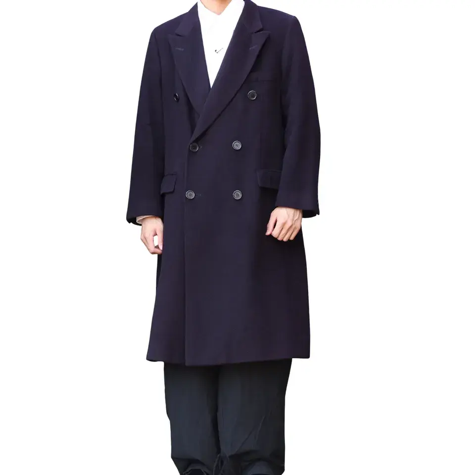AQUASCUTUM Navy 100% Soft Flannel Wool Chesterfield Over Coat