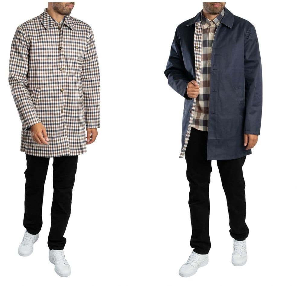 AQUASCUTUM Navy Archival Reversible Waterproof Rain Coat Mac