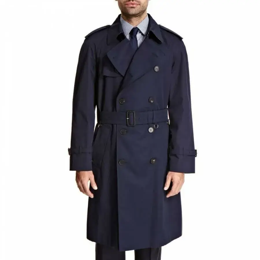 AQUASCUTUM Navy KINGSGATE Trench Rain Coat UK44 Made In England
