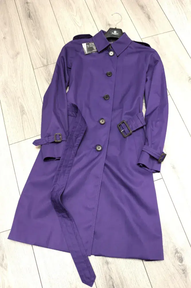 AQUASCUTUM Purple Showerproof Long Rain Trench Coat Mac Made in UK