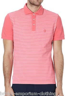 BALLANTYNE 100% Cotton Pink Striped Short Sleeved Piquet Polo T-Shirt LARGE BNWT