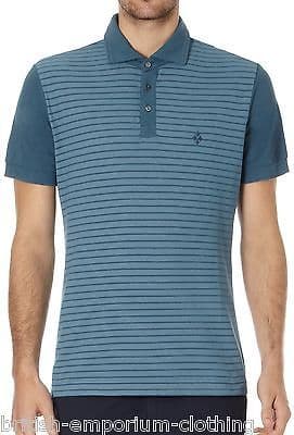 BALLANTYNE 100% Cotton Striped Teal Short Sleeved Piquet Polo T-Shirt MED BNWT