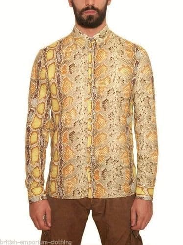 BNWT GALLIANO Yellow Python Printed L/S Cotton Poplin Shirt Ita48/Uk38/MEDIUM