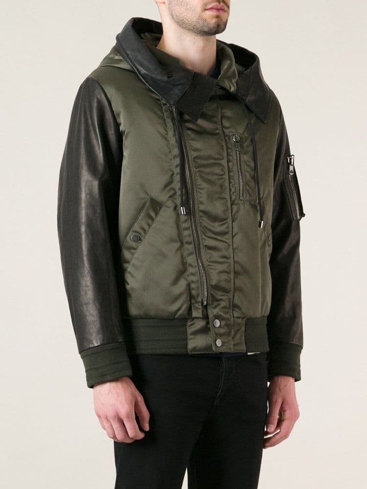 DIESEL BLACK GOLD Leather Sleeved Padded Hooded Jacket Coat BNWT IT50 UK40
